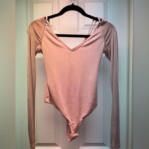 Free People Intimately Mauve Pink Long Sleeve Strappy Bodysuit Size XS TP